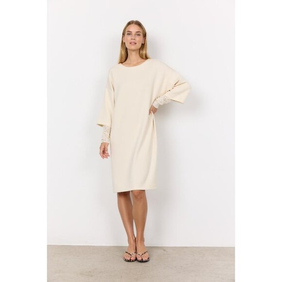 Soya Concept Elegant Cream Dress with Lace Sleeves - Picture 2 of 5